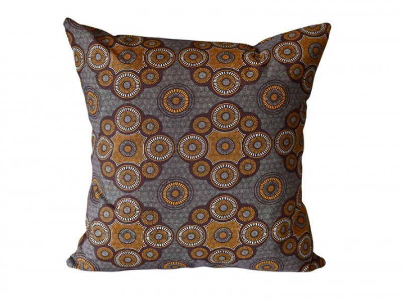 Shweshwe Print cushion cover - Brown with yellow circles Shweshwe Print cushion cover - Brown with yellow circles